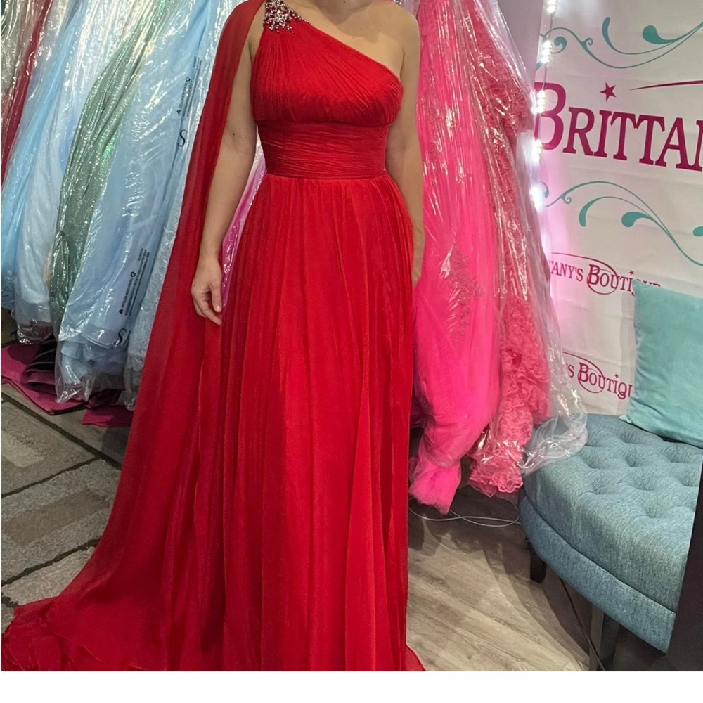 Sherri Hill Vibrant Red One-Shoulder Gown